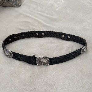 Braided leather belt with silver accents